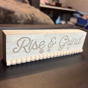 Wooden “Rise & Grind” Coffee Morning Breakfast Kitchen Bar Sign Home Decor